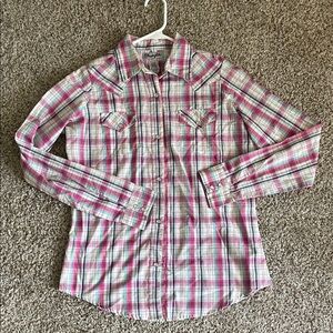 Wrangler Pink and Blue Plaid Button-Down Shirt